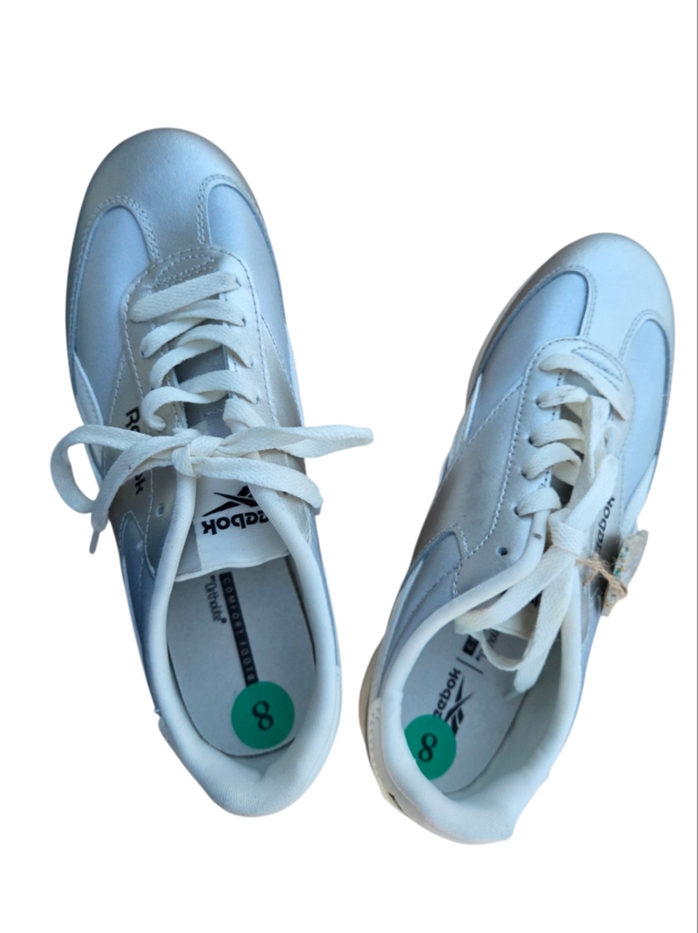 Reebok - Silver and White Metallic Retro Low-Top Sneakers w/Ortholite Comfort - Picture 3 of 8